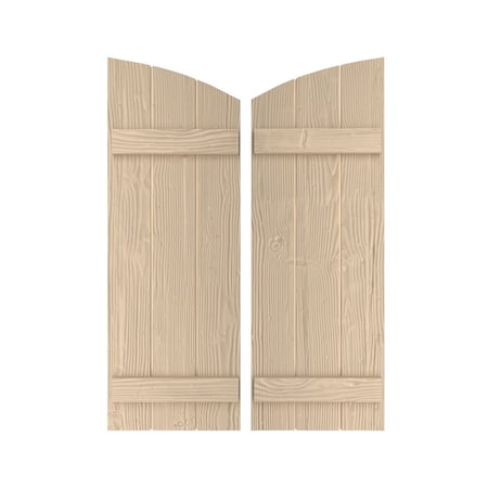 Sandblasted 3 Board Joined Board-n-Batten W/Elliptical Top Faux Wood Shutters, 16 1/2W X 62H